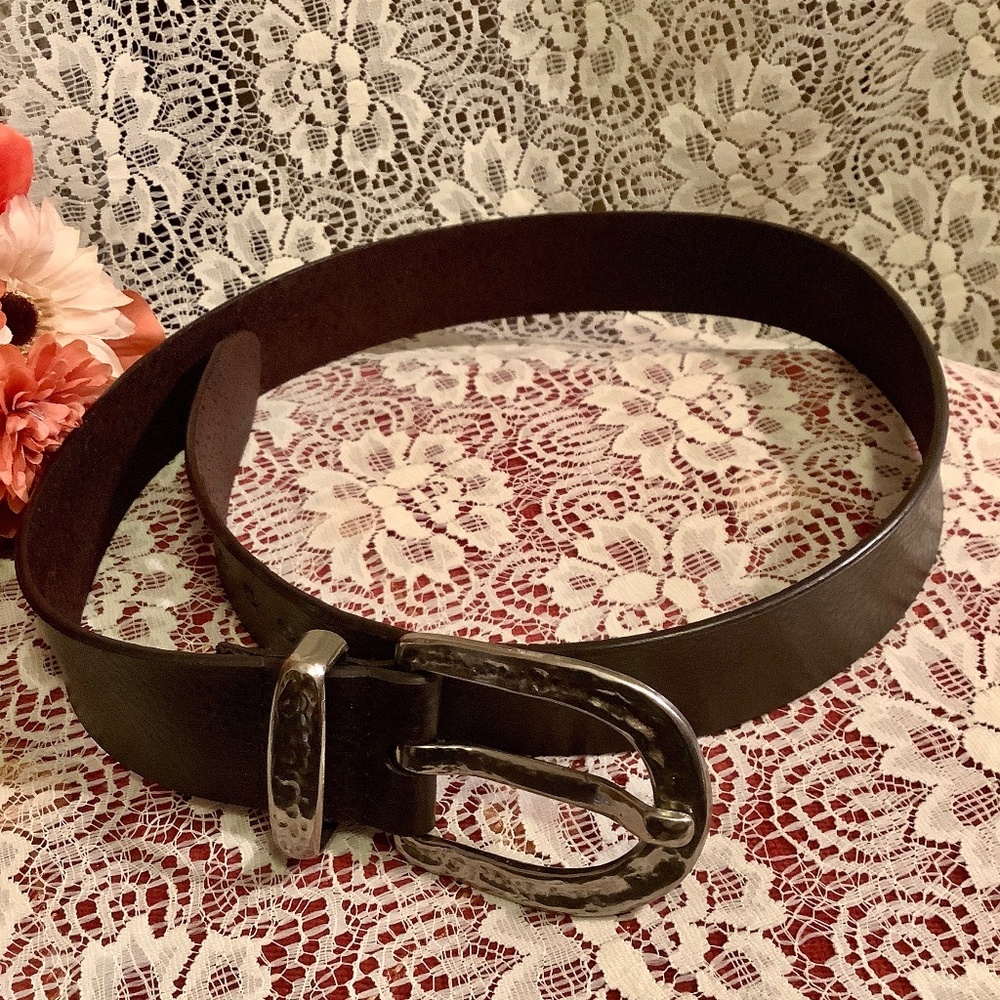 Dark brown leather women’s belt, silver buckle NEW